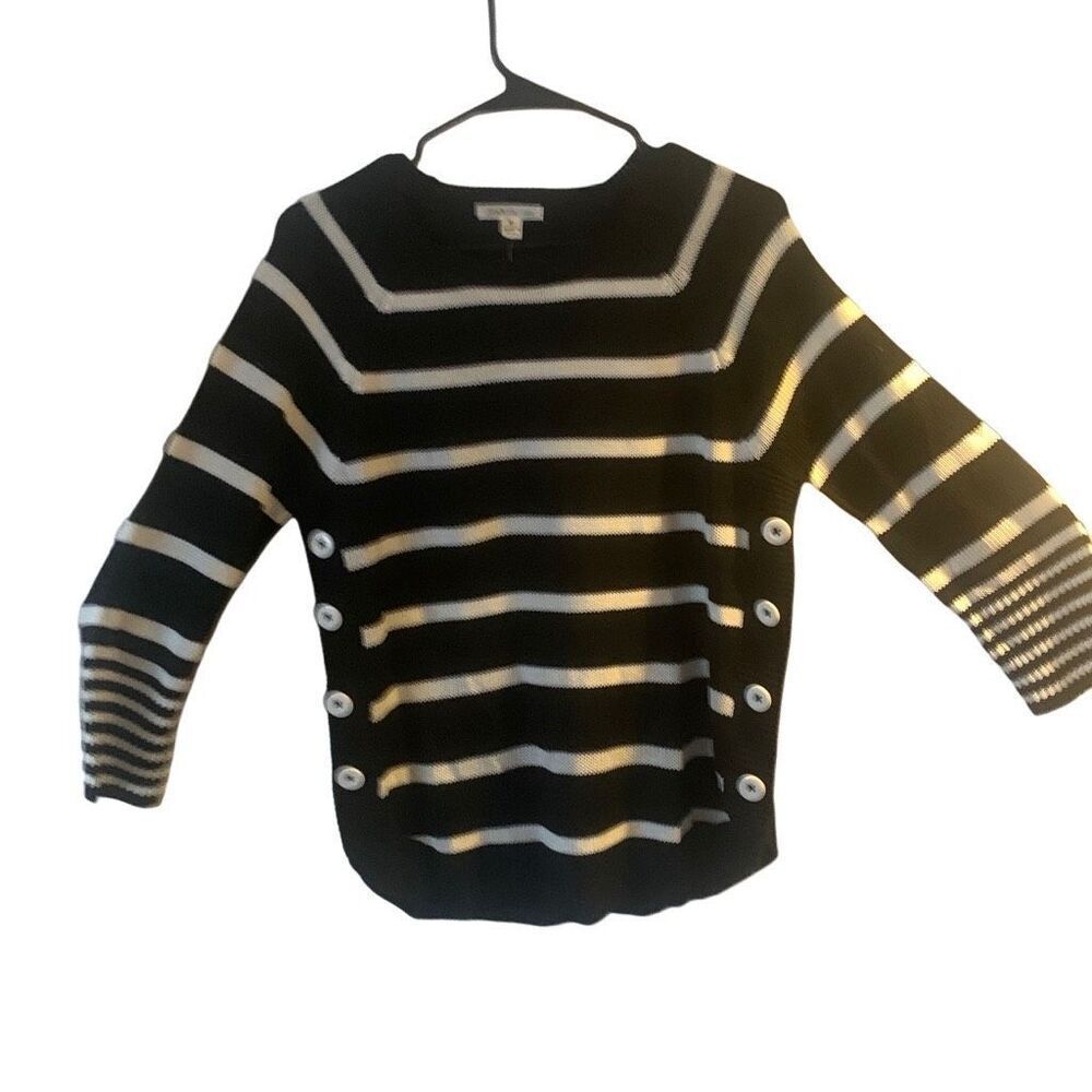New Women’s John Paul Richard Sweater Black White Striped Sz M Casual Fashion